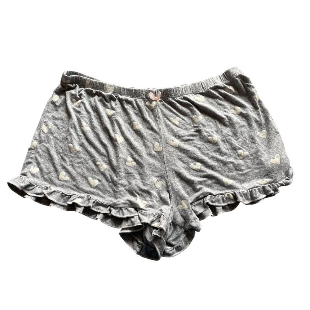Honeydew sleep shorts Large ruffle hem grey with heart‎ print
